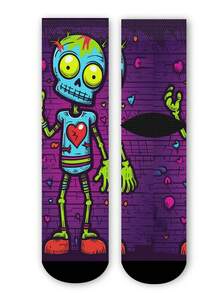 Cool 360° Printed Men's Socks - Street Style Socks, Halloween Skeleton, Zombie Doll Skull, Colorful Fun Socks, Suitable For Daily, Holiday And Party Occasions - Purple - View 6