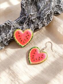 1 Pair Flat Bohemian Vacation Style Cute Watermelon Shaped Heart Acrylic Pendant Earrings - Multicolor - View 4