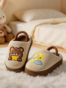 New Cartoon Moon Bear Children's Warm Slippers, Suitable For Autumn/Winter Indoor Wear, Thick Soft Sole Baby Plush Slippers - Coffee Brown - View 3