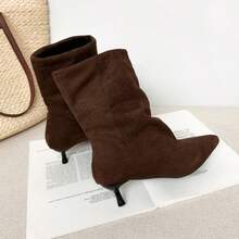 Women's French Style Versatile Ankle Boots, New Autumn/Winter Thick Heel Back Zipper Fashion Ankle Boots, Size Runs Large, Suggest Choosing One Size Smaller - Brown - View 5