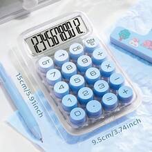 Transparent White Base Blue Round Key Portable Calculator, Fresh Solid Color Keycaps Versatile Design, Responsive Tactile Buttons Smooth Operation, All-Match Calculation Fully Covered, Dormitory Workplace Daily Office Math Tool - A - View 5