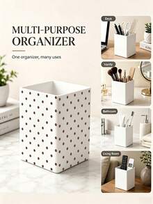 1pc New Brown Polka Dot Multi-Function Storage Organizer Box - Tableware Storage Box, Desktop Organizer (Suitable For Storing Tableware, Straws, Tea Bags, Pens, Remote Controls); Compact And Space-Saving, Suitable For Kitchen, Office, Living Room (Please Note The Size Before Ordering) - Multicolor - View 7