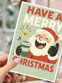 1Set Funny Santa Christmas Card With Envelope - Humorous Vintage Holiday Note For Coffee Lovers, Friends, Coworkers, And Family. Cute Xmas Postcard To Spread Holiday Cheer And Laughter - Sets - View 4