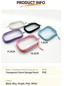 1pc PVC Transparent Mini Storage Pouch With Carabiner Hook, Backpack Hanging Small Zipper Organizer For Earphones Charging Cables Stationery Hair Clips Pins, Waterproof Dustproof Travel Tiny Accessory Case, Free Random Cute Cartoon Stickers Gift - Rectangle - View 5