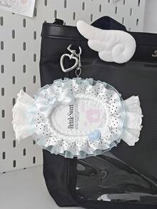 Cute Lolita Candy-Shaped Photo Card Holder, Ruffle Edge Polka Dot Organza Lace Bow Heart Decor, Sweet ID/Credit Card Sleeve, Photo Card Storage Case - Rectangle - View 18