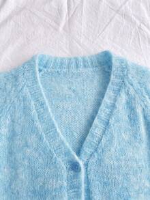 Cardigan Rajut Lembut Warna Biru Muda dengan Kancing Depan, Leher V, dan Bahu Jatuh untuk Wanita, Gaya Y2K Chic Kasual, Cocok untuk Kembali ke Sekolah, Acara Homecoming, Natal, Musim Gugur, dan Musim Dingin. - Biru - View 4