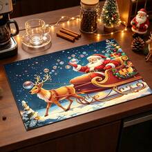 1pc Dish Drying Mat, Coffee Machine Mat, Christmas Reindeer Sleigh Pattern Dish Drying Mat, Suitable For Kitchen, Dining Room, Holiday Table Atmosphere, Practical Home Decor For Winter Christmas Season, Family Gift, Tabletop Decoration - XYLSD-909 - View 4