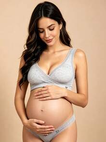 Hart & Haze 1pc Maternity Bra Blue Lace Cross Trim Seamless Nursing Bra, Cool Light Blue - Blue - View 2