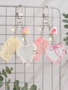 Lovely Keychain Charm Acetate Alloy Hair Comb Design Heart Mirror,For Handbag Crossbody Bag Phone Car Keyring Accessory, For Women Girls Daily - Multicolor - View 5