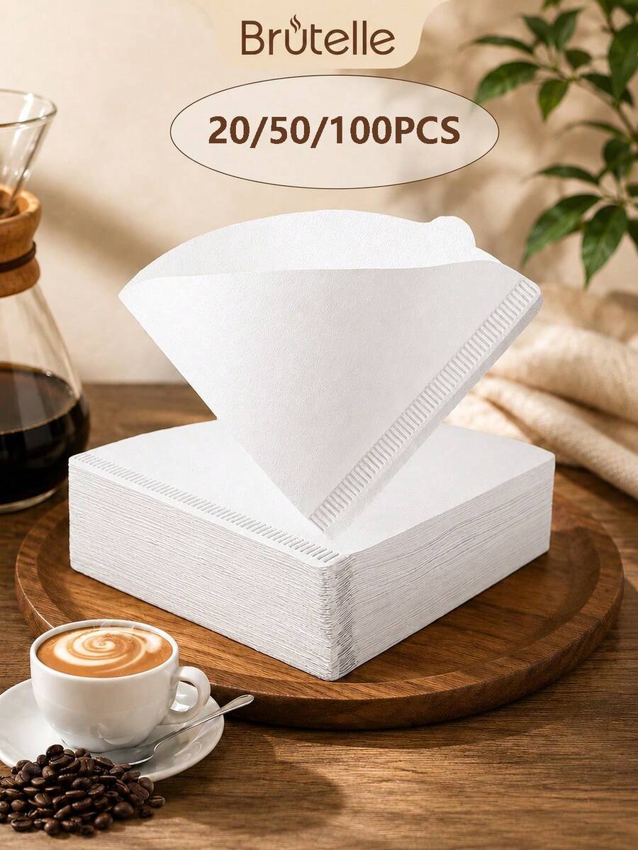Brutelle 1 lembar Kertas Saringan Kopi untuk Pot Kopi Tuang Manual, Cocok untuk Model V 60, V01 dan V02, Warna Putih Asli, Cocok untuk Pojok Kopi di Rumah, Kantor, dan Perjalanan. - Putih - View 1