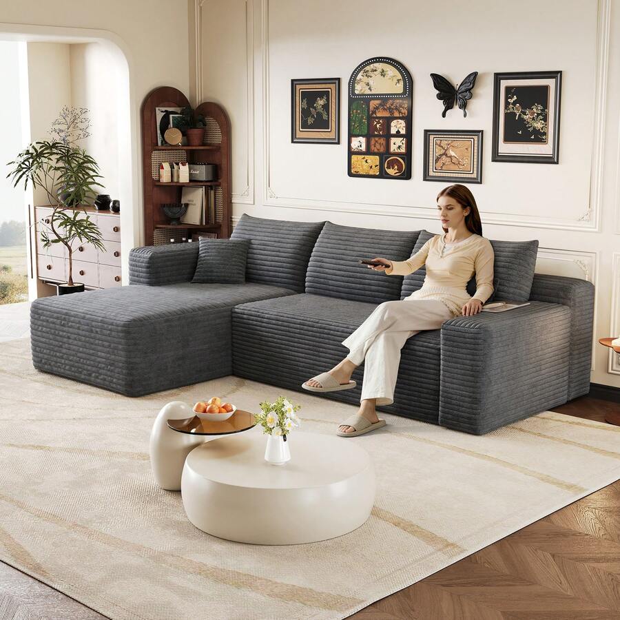 Sofa Grey Made Of Fabric For Living Room And Lounge - 深灰色三座 - 查看 1