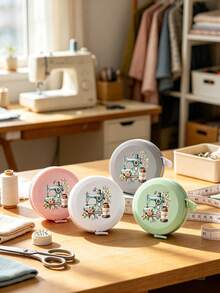 Retractable Soft Tape Measure, Mini Portable Soft Ruler, Double-Sided Centimeter/Inch Dual Scale, 150cm/60in Length, Printed With Bow And Sewing Machine Pattern, Flexible Soft Tape Suitable For Sewing, Cutting, DIY Crafts, 3D Measurement, Fitness Studio And Clothing Industry, Home Tailoring Sewing Office Home Learning, Perfect Gift For Craft Enthusiasts - Multicolor - View 1