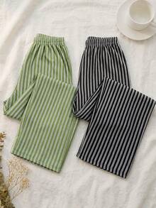 2 chiếc quần ngủ nữ cạp chun kẻ sọc dọc - Nhiều màu - Xem 1
