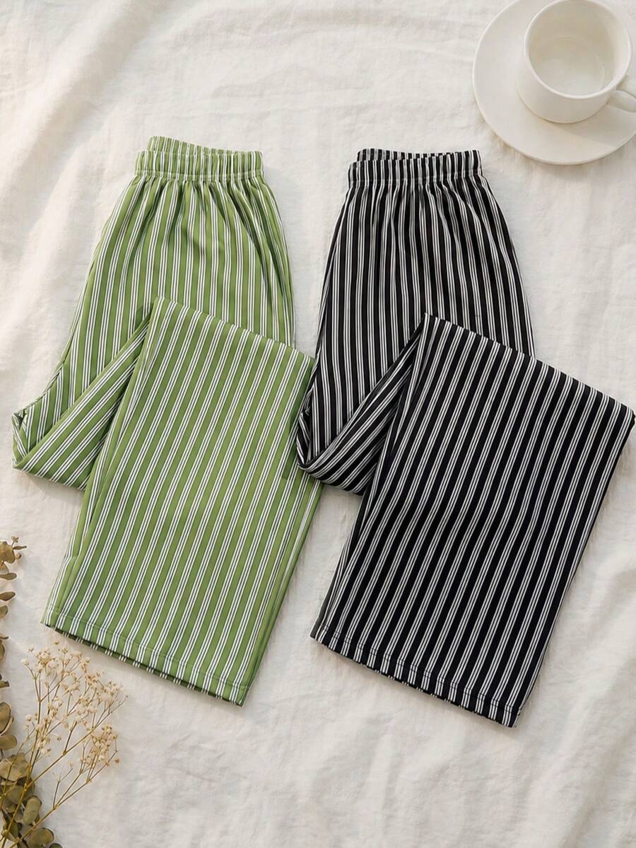 2 chiếc quần ngủ nữ cạp chun kẻ sọc dọc - Nhiều màu - Xem 1
