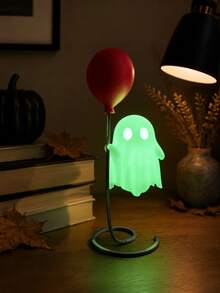 1pc Cute Green Glowing Ghost With Red Balloon Desktop Ornament, Fantasy Halloween Character Design, Wavy Edge, Oval Eyes And Spiral Base, Glowing Decorative Accessory, Suitable For Party, Fireplace Mantel, Desk, Bookshelf, Home And Halloween Night Decor - Multiple Styles - View 7