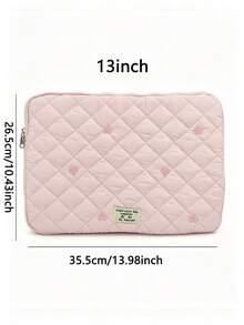 1pc Polyester Diamond Grid Heart Embroidery Laptop/Tablet Storage Bag, Suitable For 11/13/15 Inch Laptop/Tablet Storage, Design, Embroidered Heart Accents - Multicolor - View 16