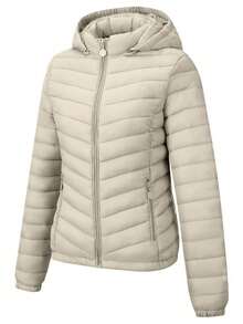 Giolshon Women's Minimalist Hooded Padded Coat With Pockets, Puffer Jacket For Autumn/Winter - Beige - View 6