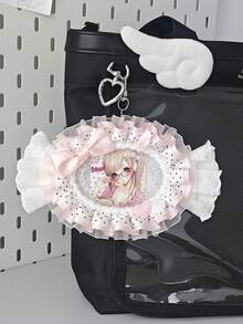 Cute Lolita Candy-Shaped Photo Card Holder, Ruffle Edge Polka Dot Organza Lace Bow Heart Decor, Sweet ID/Credit Card Sleeve, Photo Card Storage Case - Rectangle - View 20