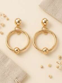 1 Pair Vintage Exaggerated Metal Geometric Round Hoop Earrings For Women, Fashionable Elegant Jewelry Accessories, Suitable For Daily Wear, Holiday Gifts, Casual And Vacation - Yellow Gold - View 2