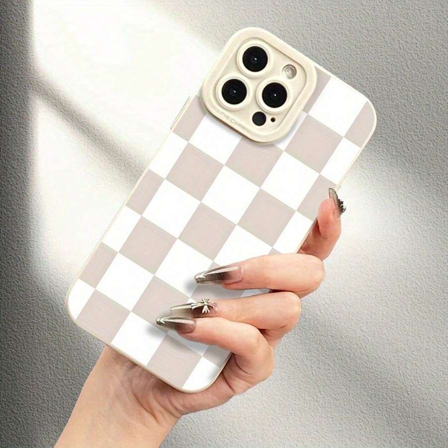 Phone Case: Full Screen Grid White Black Angel Eye Phone Case Protective Case Suitable For IPhone 11 12 13 14 15 16 Pro Max Plus X Xr Xs Xsmax 7 8 Plus Models With Precise Hole Position Shock-Absorbing Soft Shell Protection - 古董白 - 查看 1