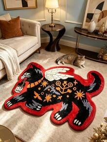 1pc Flying Black Cat Decorative Rug, Thickened Carpet, Plush Rug, Autumn/Winter Rug, Decorative Rug, Bedroom Decor, Small Rug, Carpet, Home Decor, Living Room Rug, Living Room Small Rug, Bedroom Rug, Living Room Home Decor, Outdoor Rug, Washable Rug - Multicolor - View 3