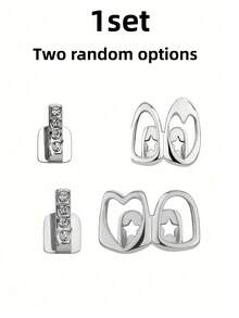 Gold Grillz Set, Hollow Heart Shape, Made Of Cubic Zirconia, Suitable For Daily Wear And Valentine's Day Gift, Hip-Hop Style, Teeth, Teeth Cleaning Tool, Travel Toothbrush - Multicolor - View 7
