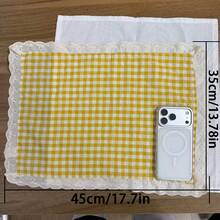 1pc/6pcs/30pcs Korean Pastoral Style Gentle Yellow Plaid Lace Edged Placemats, Multipurpose Table Decor Coasters - Multicolor - View 12