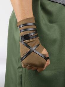 2PCS Vintage Pirate Fingerless Wrist Wrap, Medieval Ranger Faux Leather Straps Wrist Guard, Renaissance Cosplay LARP Costume Accessory Halloween - A - View 4