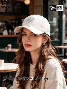 New Era Off White Baseball Cap, Embroidered NY Logo, Classic Curved Brim Design, Minimalist Daily OOTD Accessory - White - View 3