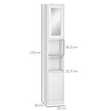 Storage Cabinet, Adjustable Shelves, Open Shelves, 30 X 28 X 170 Cm, For Bathroom, Living Room And Hallway, White - White - View 4