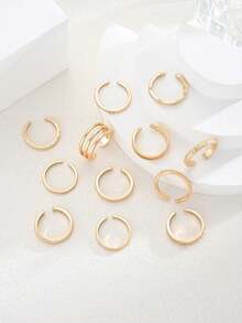 12pcs Simple Fashion Geometric Toe Ring Set, Foot Jewelry For Women, Summer Beach Vacation, Date, Gift, Daily Casual, Party Matching - Gold - View 4