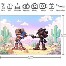 Sonic 西部牛仔決鬥派對背景布，戶外沙漠仙人掌風景攝影背景，男孩遊戲生日派對牆面裝飾 - 彩色 - 查看 16
