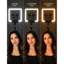 Luz Anelar LED 64W Potente | 180 LEDs 2500‑7500K Luz Fria e Quente, Tripé 2,1m Resistente + 3 Suportes Celular, Controle Bluetooth, Tensão 127/220V para Live Fotos Vídeos - Visão 6