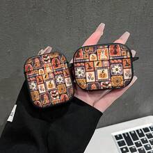 1pc Halloween Collage Block Print Earphone Case Pumpkin Ghost Black Cat Bat Full Coverage Soft Shell Compatible With AiPods1/2, Compatible With Airpods3, Compatible With Airpods4, Compatible With Airpodspro Shockproof Bluetooth Earphone Protective Cover - Black - View 2