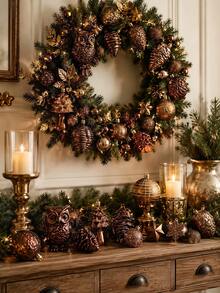 72 Buah Ornamen Pohon Natal Anti Pecah dengan Cincin Gantung, Cocok untuk Pesta Liburan, Karangan Bunga, dan Dekorasi Rumah (Coklat) Dekorasi Natal Hadiah Natal Rumah Dekorasi Natal - perunggu - View 2