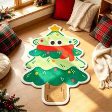 1pc Christmas Big Eye Christmas Tree Shaped Floor Mat, Decorative Carpet, Floor Mat, Carpet, Living Room Carpet, Bedroom Carpet, Christmas Carpet - Multicolor - View 2