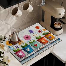 (Hot !!) 1pc Colorful Floral Pattern, 2D Printed Flat Stove Mat, Rubber Non-Slip Heat-Resistant Stove Cover Pad, Suitable For Induction Cooktop, Glass Stove, Multi-Functional Scratch-Resistant Mat, Best Choice For Oven, Washing Machine, Dryer, Kitchen Decor - Multicolor - View 4