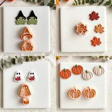 Autumn Halloween Series Pumpkin Clay Cutter, Ghost, Magic Frog, Maple Leaf Shaped Polymer Clay Cutting Mold, Suitable For Autumn Halloween Handmade Earrings - Apricot - View 1