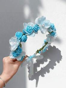 1pc Women's Minimalist Fresh Floral Wreath Headband, Bohemian Style Artificial Flower Crown Hair Accessory, Suitable For Bride Wedding, Travel Beach Vacation Photo Props, Bridesmaid Hair Accessory - Multicolor - View 4