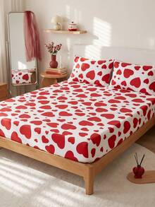 1pc Heart Pattern Fitted Sheet, Mattress Cover, Fitted Sheet, Autumn Bedding, Comfortable Breathable Wrinkle-Resistant, Machine Washable, Twin/Full/Queen/King, Dorm Bedding, All Season, Pillow And Pillowcase Not Included, Bedroom Decor, Autumn Room Decor - Multicolor - View 7