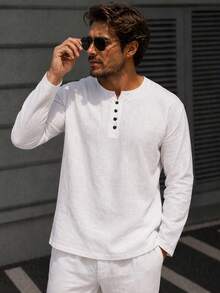 Men's Casual Versatile Linen Blend White Apricot T-Shirt - Apricot - View 2