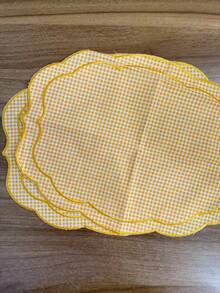 1/2/4pcs French Pastoral Ins Style Minimalist Gentle Yellow Plaid Asymmetric Embroidered Vintage Dining Napkin/Placemat/Tablecloth - Multicolor - View 17