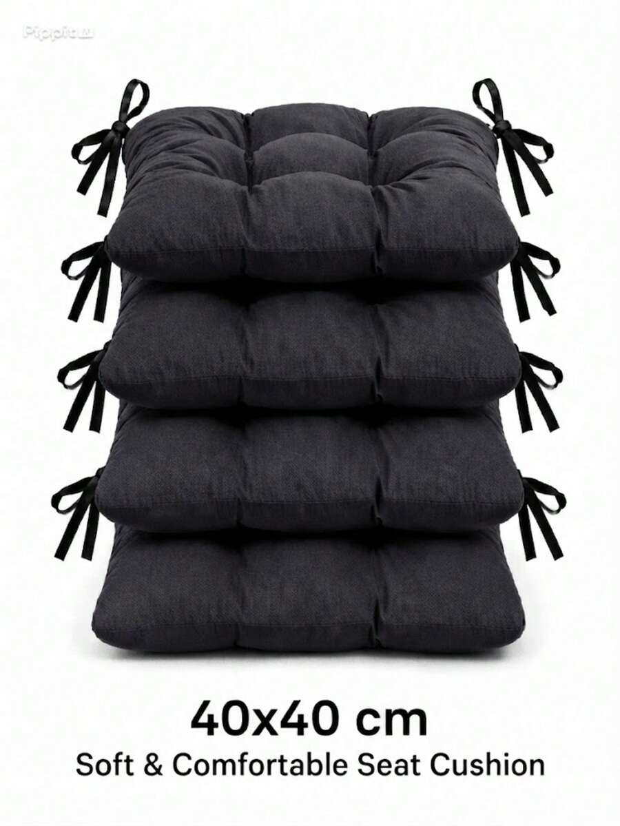 4pcs Comfortable Chair Pads, Machine Washable, Durable Bright Design, Comfortable Support, Suitable For Garden, Outdoor, Restaurant And Office, Made In Turkey, For Example, Suitable For Living Room, Outdoor, Office, Dining Room, Etc All Can Help To Attract Traffic - Dark Grey - View 1
