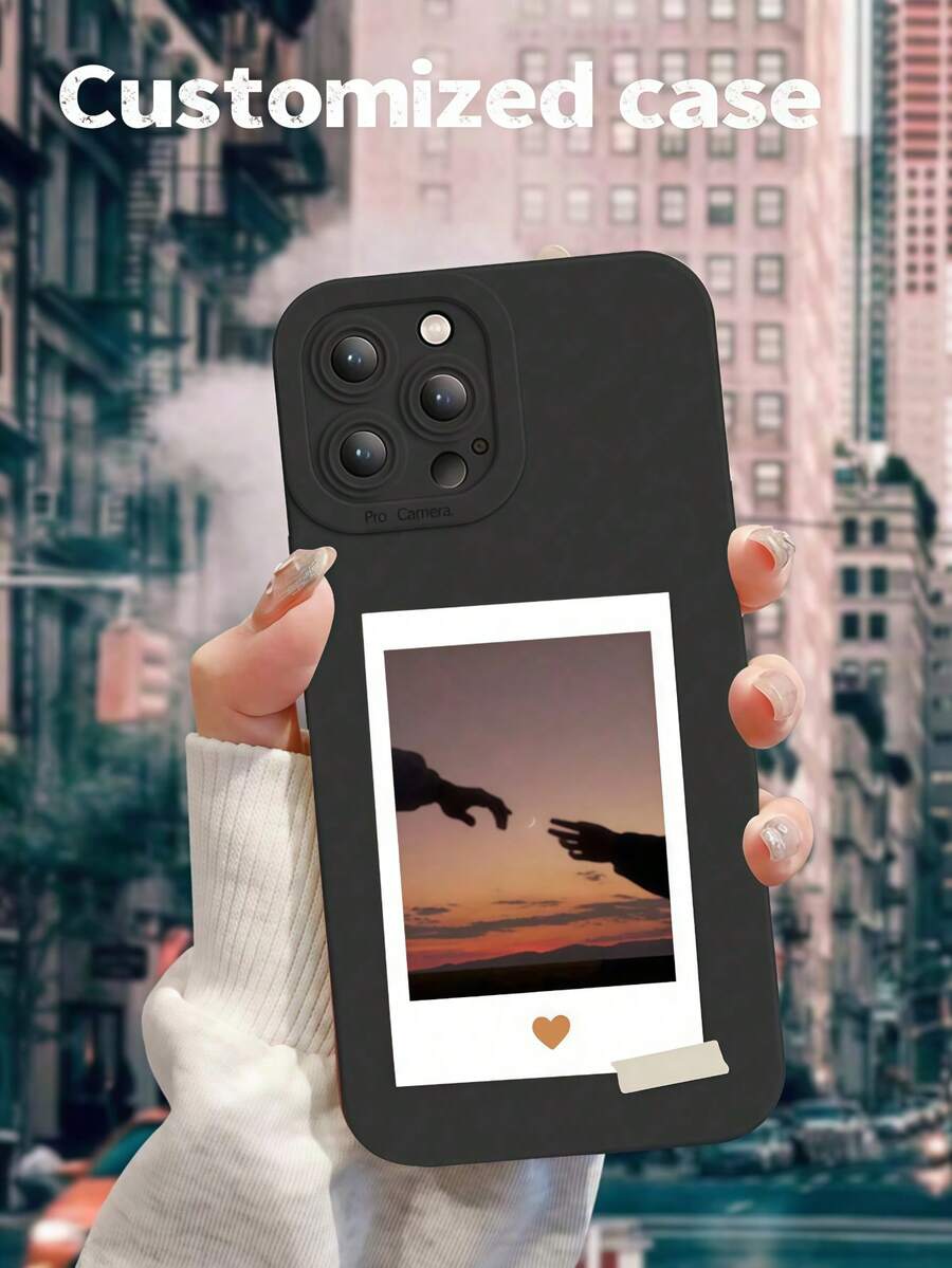 1 pieza Funda de teléfono personalizada de TPU suave a prueba de golpes con diseño de marco de foto personalizado, compatible con Apple, adecuada para mujeres - Negro - Ver 1
