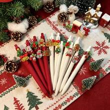 34pcs (Includes 4 Random Pens + 30 Refills) Christmas Theme Retractable Gel Pens, Snowman Design High-Value INS Style Student Pens, Random Color & Pattern, Smooth Writing Office Supplies, Back To School Christmas Holiday Gift, Halloween Party Favor - Multicolor - View 7