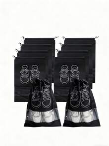 1pc/5pcs/10pcs Disposable Non-Woven Anti-Yellow Bag Solid Color Shoe Bag Black Dustproof Shoe Covers Shoe Storage Bags,Travel Shoe Packing Shoe Bags - 黑色 - 查看 11