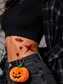 1pc Halloween Realistic Bullet Hole Fork-Shaped Monster Eye Wound Pattern Temporary Waterproof Tattoo Sticker For Arm, Shoulder, Neck, Waist, Abdomen, Body, Street Party Gift - Multicolor - View 5