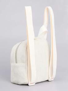 1pc Mini Cute Solid Color Corduroy Backpack, Suitable For Girls, Travel, Vacation, Holiday Gift - 米色 - 查看 5