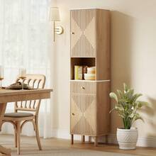 Storage Cabinet, Adjustable Shelves, Engineered Wood, 41.5 X 30 X 168 Cm, For Bathroom, Living Room And Hallway, Oak - Multicolor - View 10