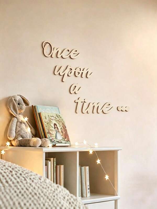 Wooden Once Upon A Time Wall Decor Sign, Thick Laser-Cut Wooden Letter Decoration, Easy To Stick Wall Art, Suitable For Nursery, Children's Reading Corner And Playroom Decoration